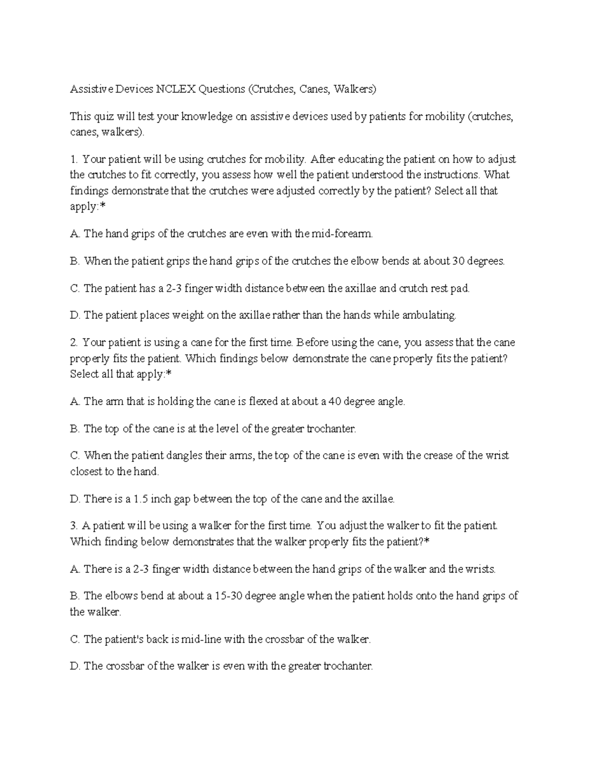 Crutchesstudentquestions Assistive Devices NCLEX Questions (Crutches