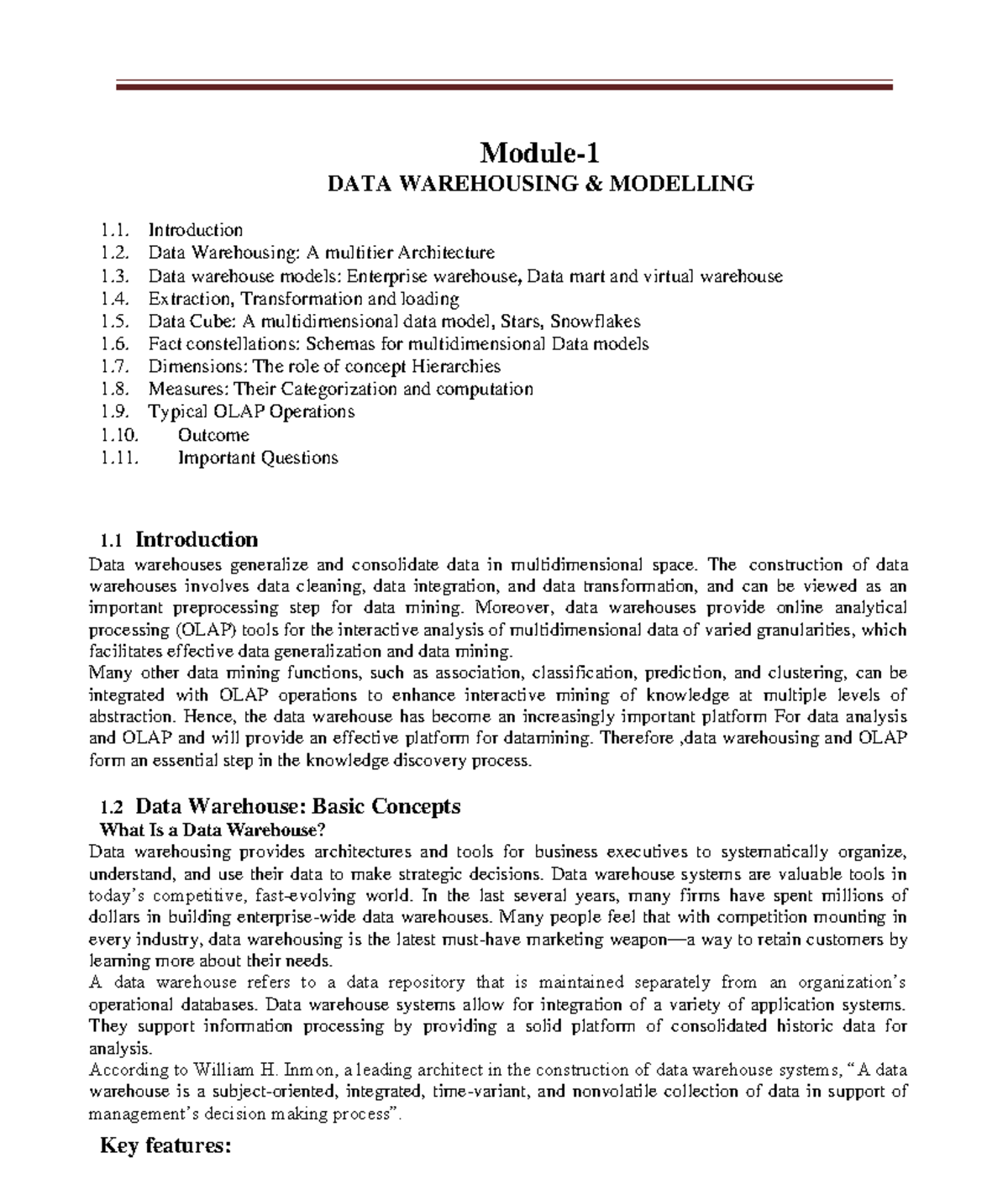 DMDW 1st module - Module- 1 DATA WAREHOUSING & MODELLING Introduction ...