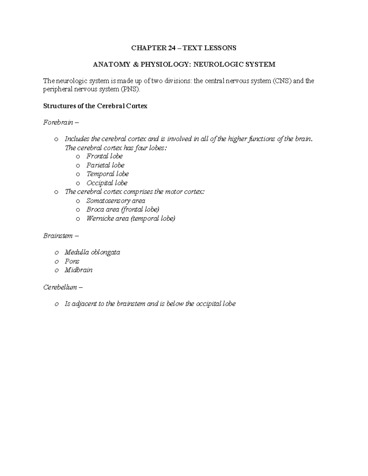 Neurologic System - Notes and images - CHAPTER 24 – TEXT LESSONS ...
