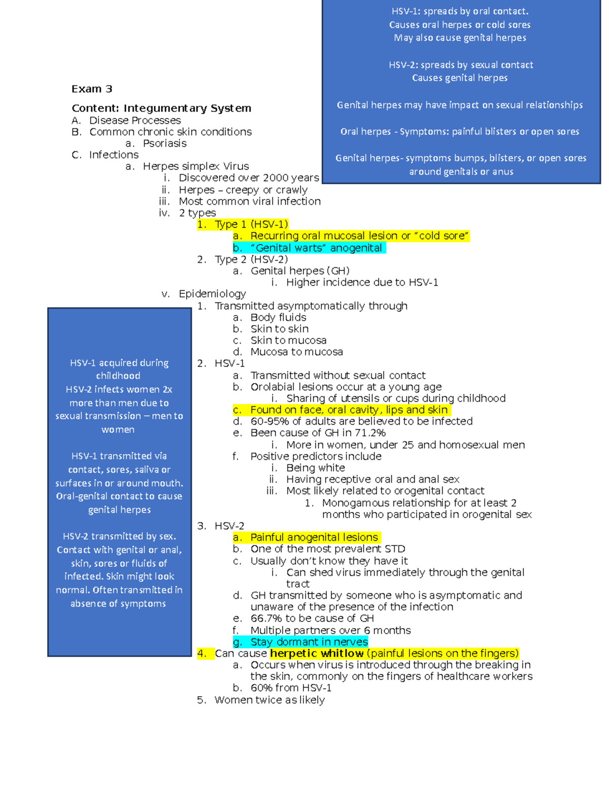 Exam 3 Updated - Exam notes KD10/10 - Exam 3 Content: Integumentary ...