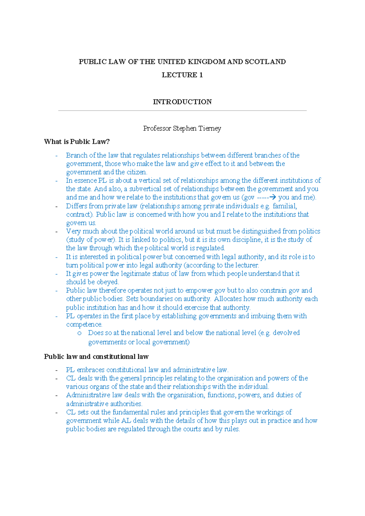 Handout Lectures 1-3 - lecture notes - PUBLIC LAW OF THE UNITED KINGDOM ...