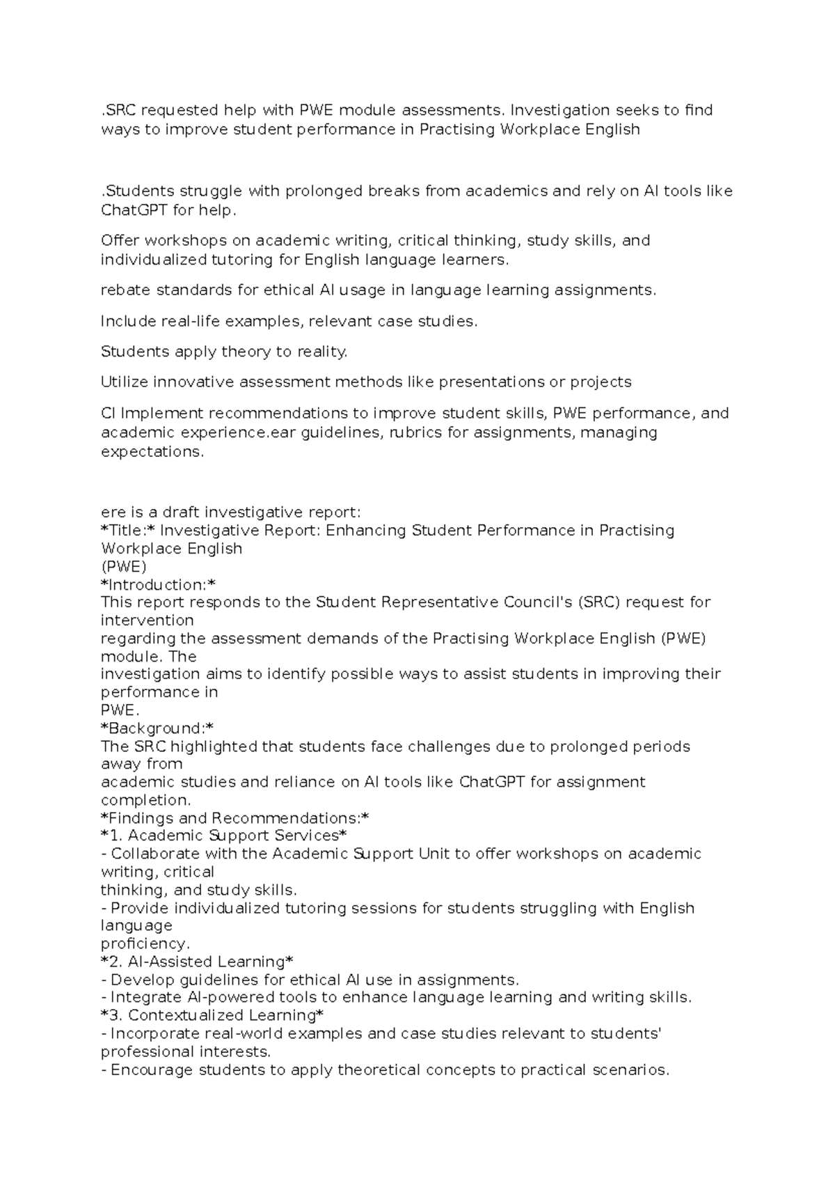 Report - REORT - .SRC requested help with PWE module assessments ...