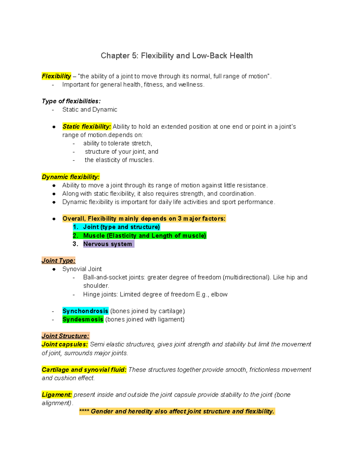 Chapter 5 Flexibility and LowBack Health Important for general