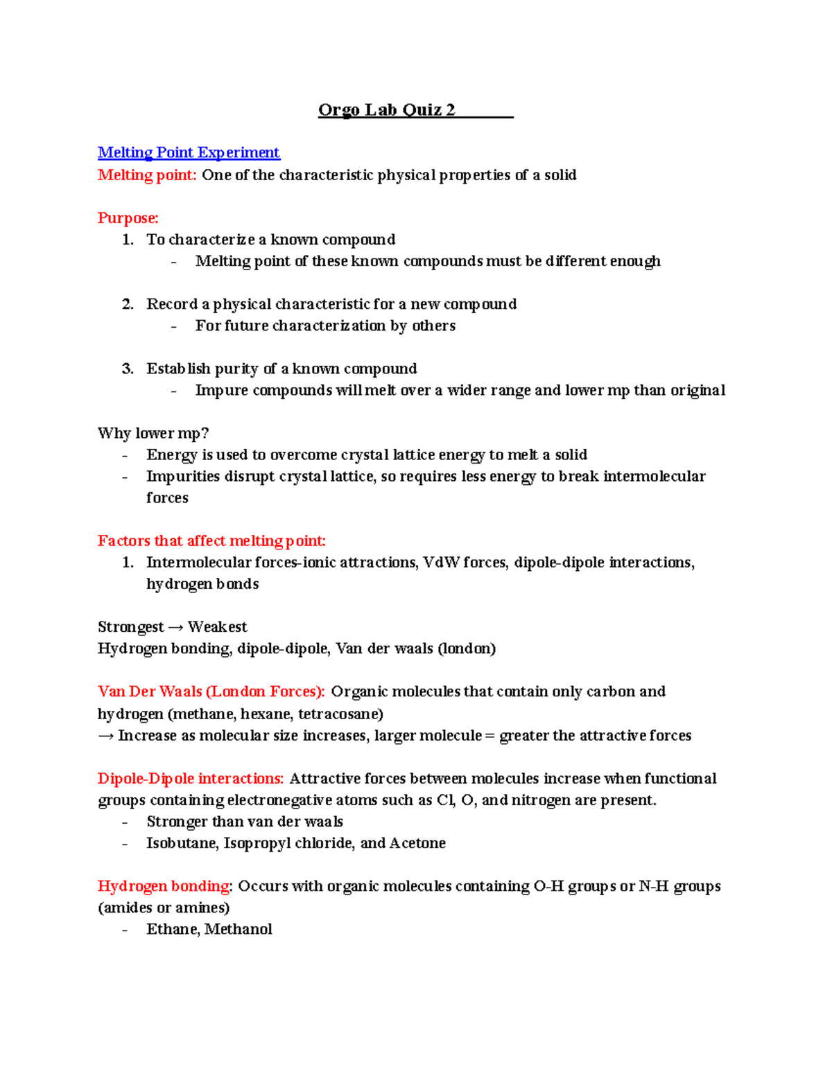 ORGO LAB quiz 2 Organic chemistry lab quiz 2 notes Orgo Lab Quiz 2