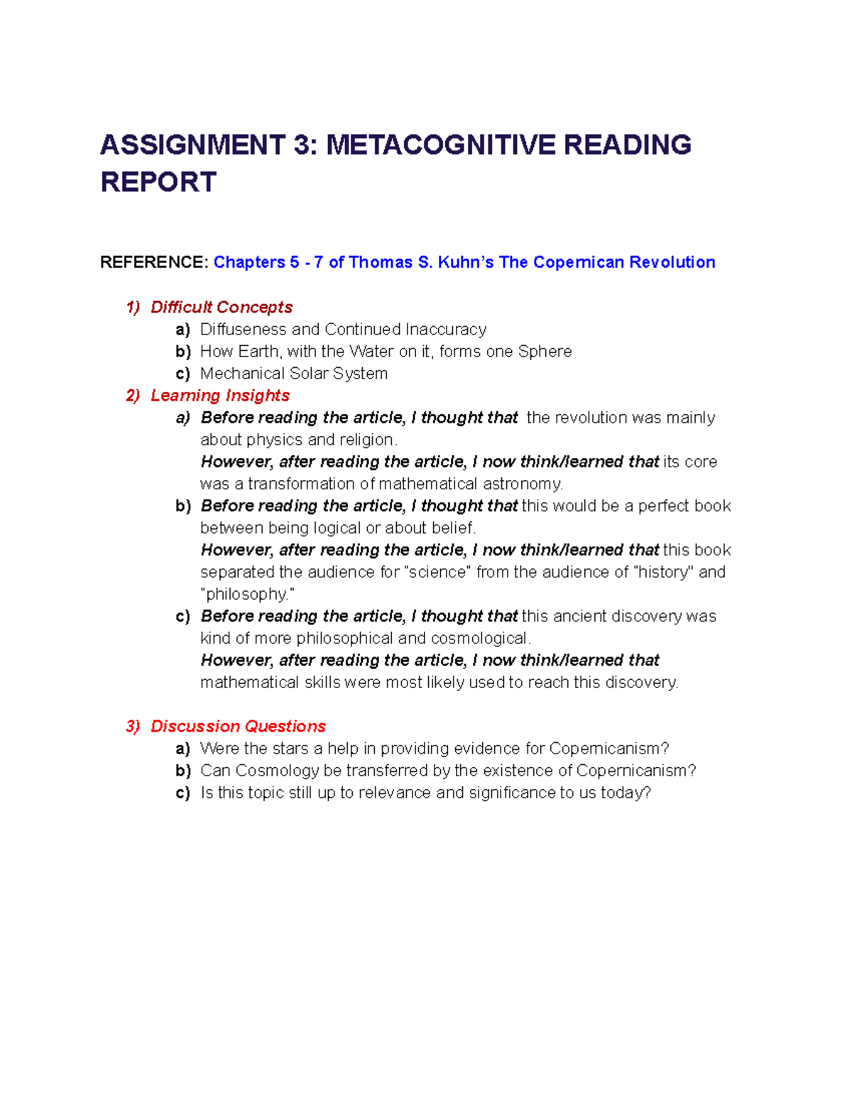 assignment 3 metacognitive reading report sts