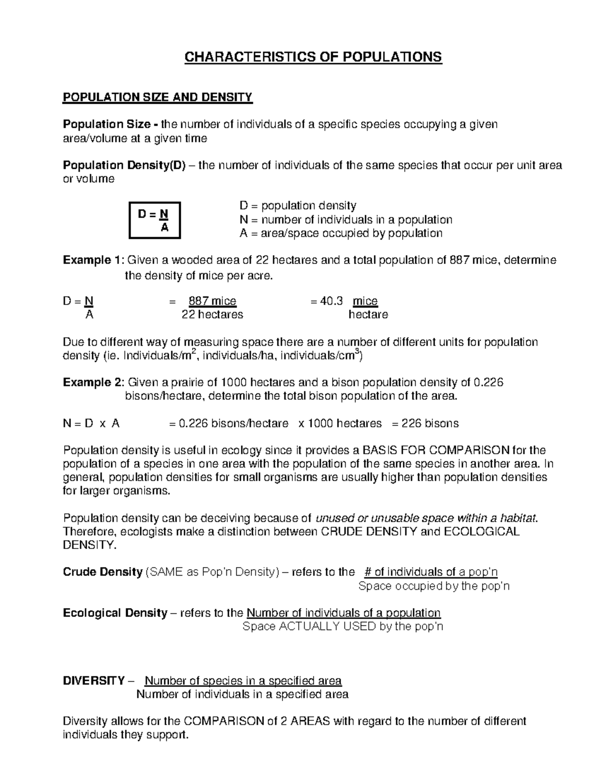 Mathmatical Aspects of Population Reviw Booklet - CHARACTERISTICS OF ...