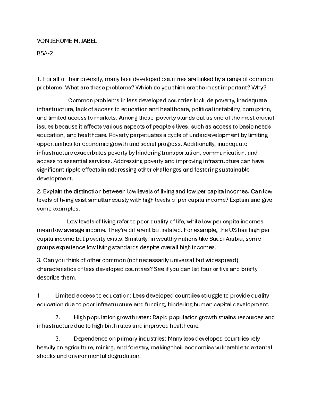 ECON DEV - notes - VON JEROME M. JABEL BSA- 2 For all of their ...