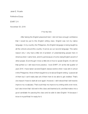 Essay For High School Application English Essay Question Examples also Synthesis Example Essay Ewrt Reflective P For The Win Ewrt De Anza Studocu English Essay Topics