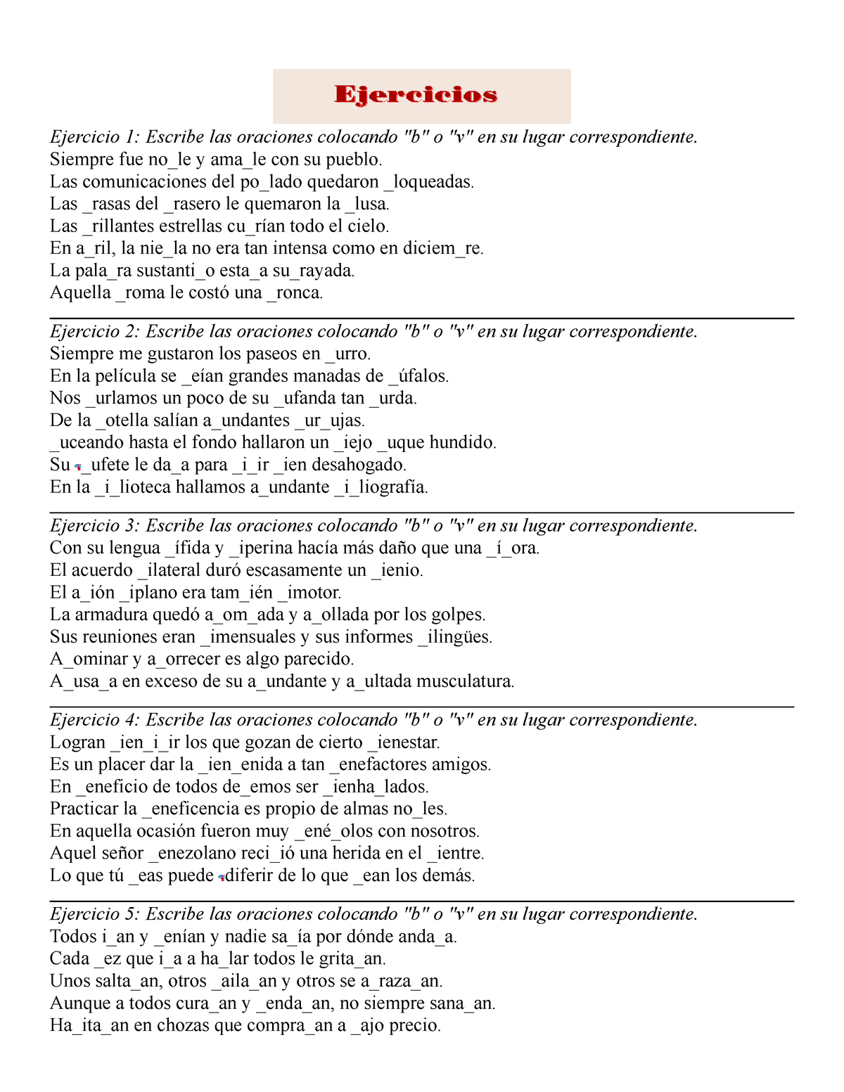 Ejercicio B V - Nppppppppppppp - Ejercicio 1: Escribe Las Oraciones ...