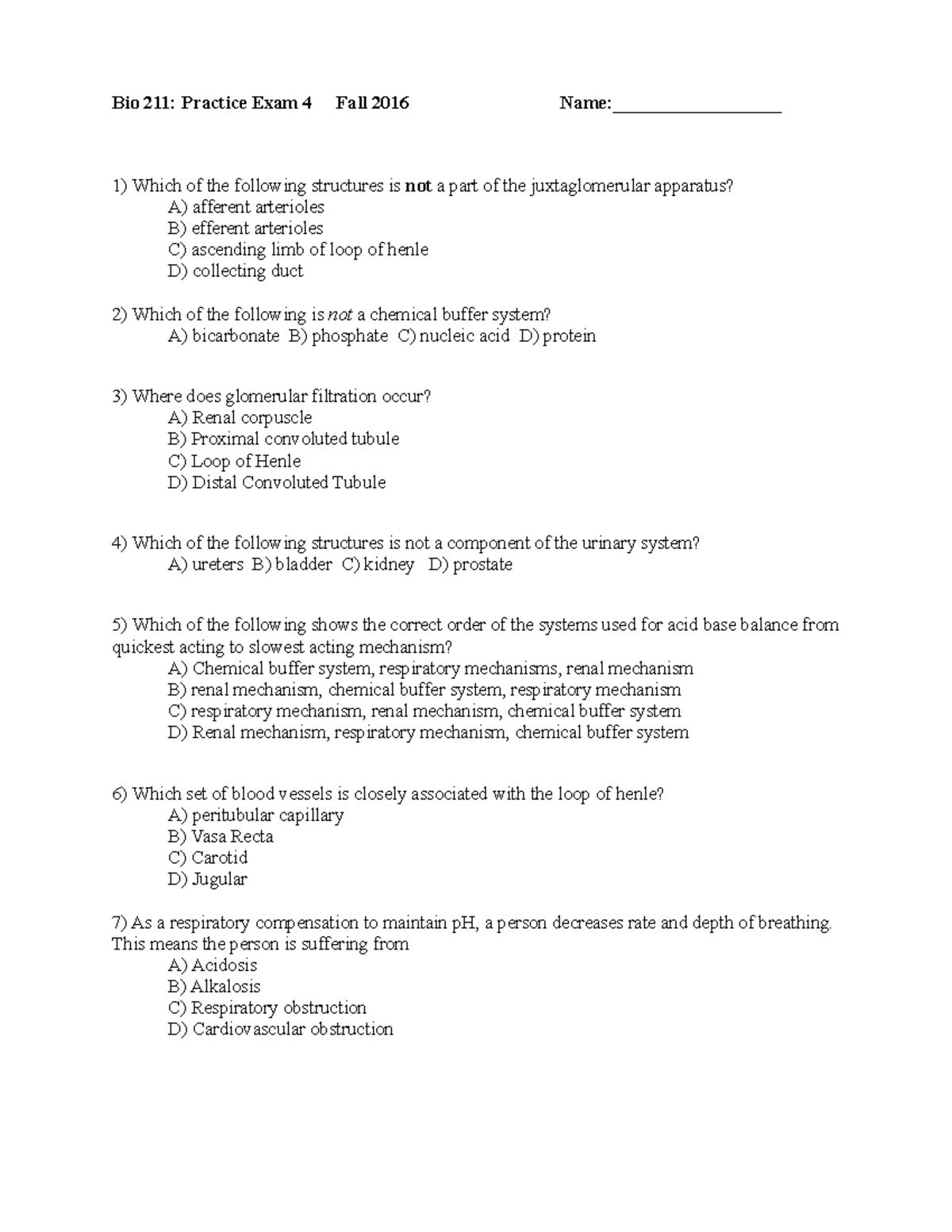 Bio 211 Practice Exam 4 SP18 - Bio 211: Practice Exam 4 Fall 2016 Name