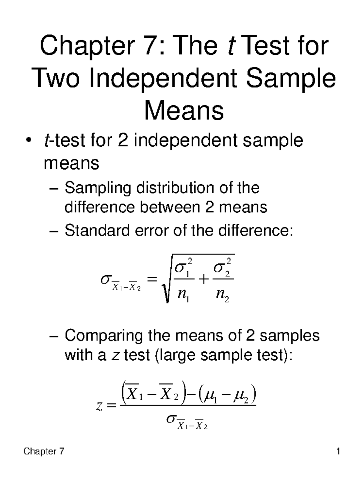 Ch 7 - Lecture notes 7 - Chapter 7: The t Test for Two Independent ...