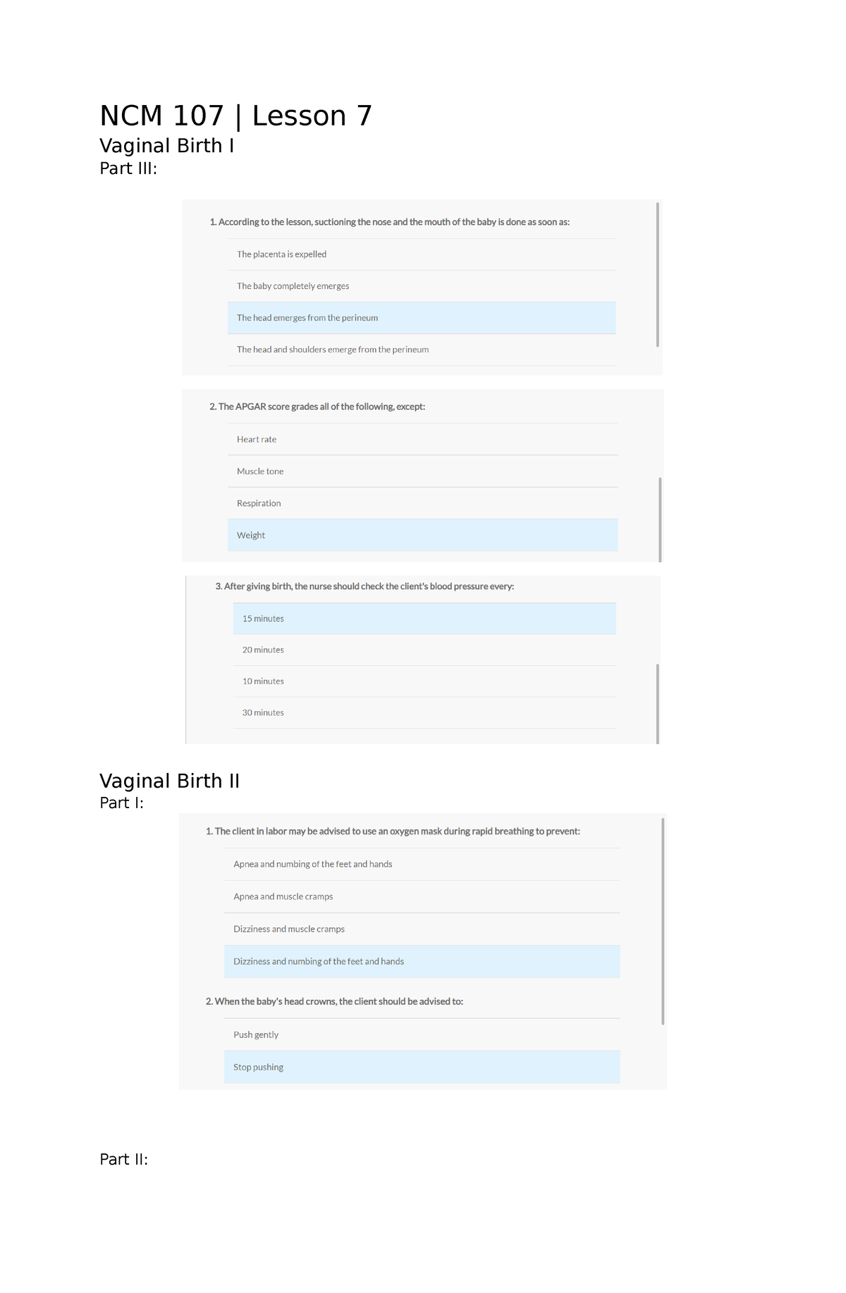 NCM 107 E Learning Midterms - NCM 107 | Lesson 7 Vaginal Birth I Part ...