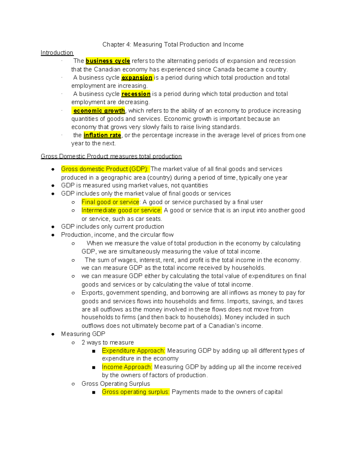 Chapter 4 Measuring Total Production and Income - · A business cycle ...