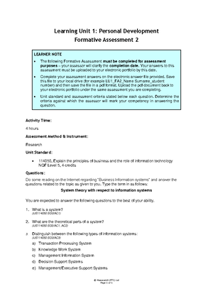 LU1 Personal Development FA1 - © Masterskill (PTY) Ltd Page 1 of 2 ...