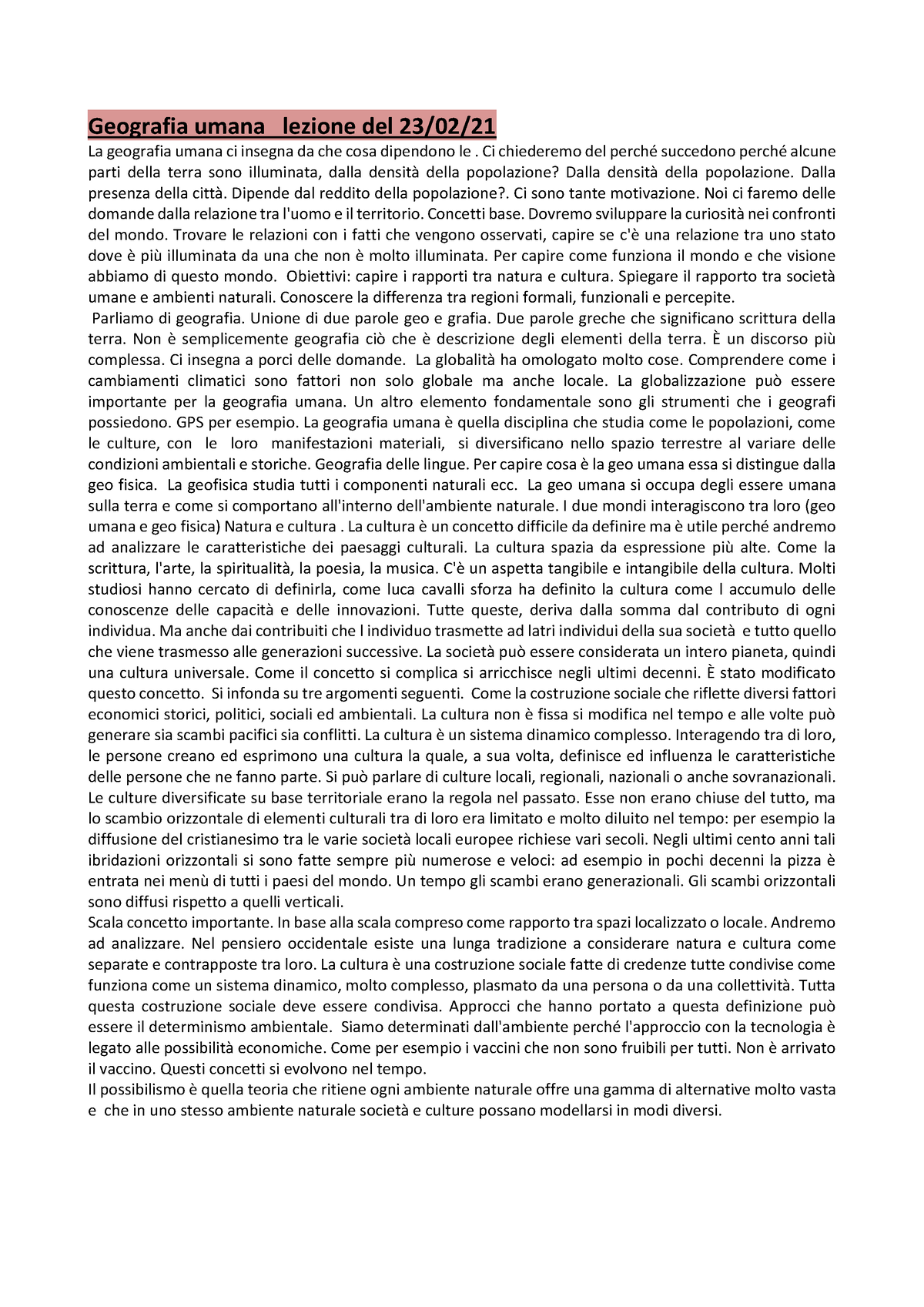 Geografia Umana Doc Completo - Geografia Umana Lezione Del 23/02/ La ...