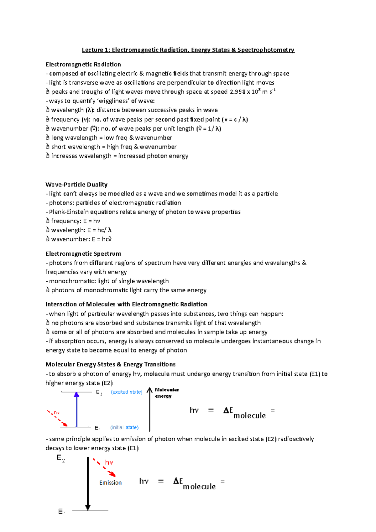 Notes; spectroscopy & analytical chemistry Lecture 1