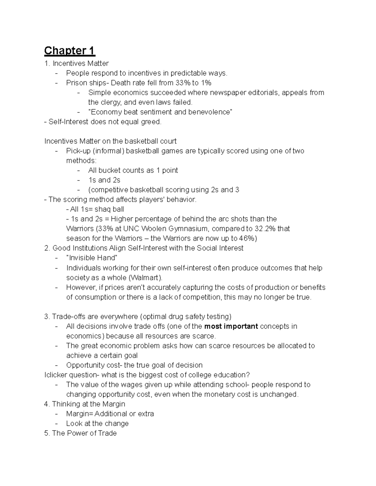 ECON- Micro - Chapter 1 notes - Chapter 1 Incentives Matter People ...
