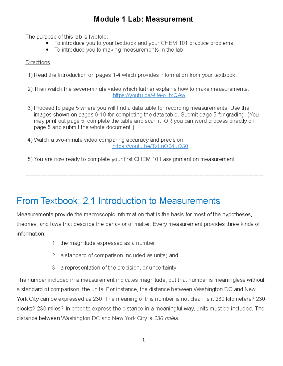 Module 1; Measurement (and CHEM 101 references) - Module 1 Lab ...