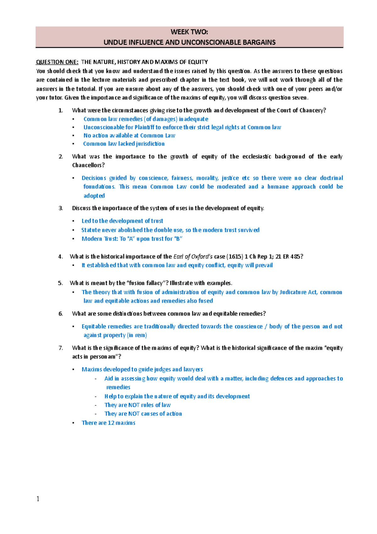 205 tutorial - Lecture notes 1-5 - WEEK TWO: UNDUE INFLUENCE AND ...