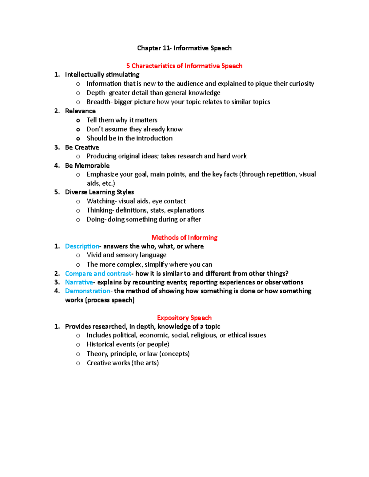 COMM 1101 Notes- March 22 - Chapter 11- Informative Speech 5 ...