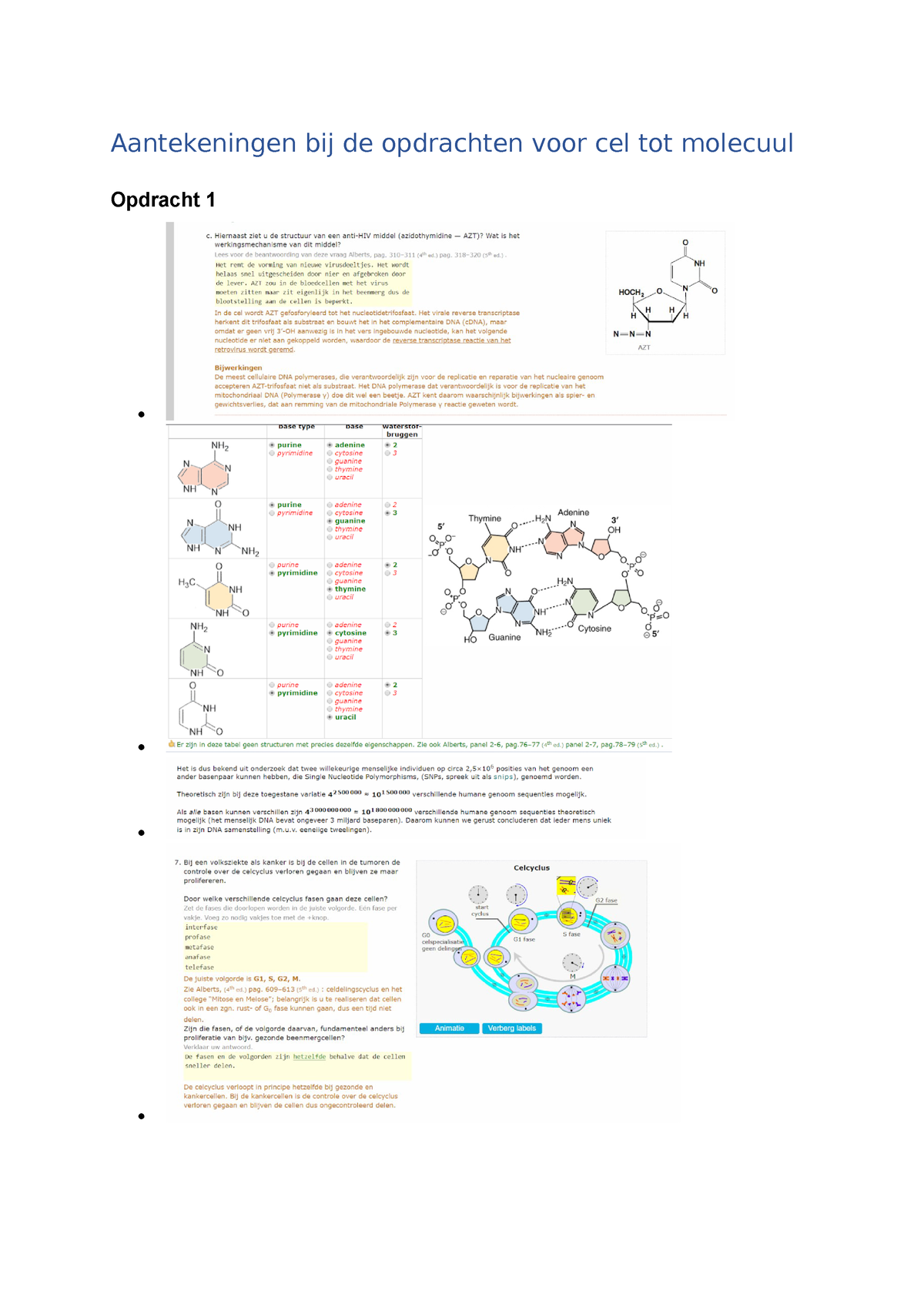 Aantekeningen Bij De Opdrachten Voor Cel Tot Molecuul Studeersnel