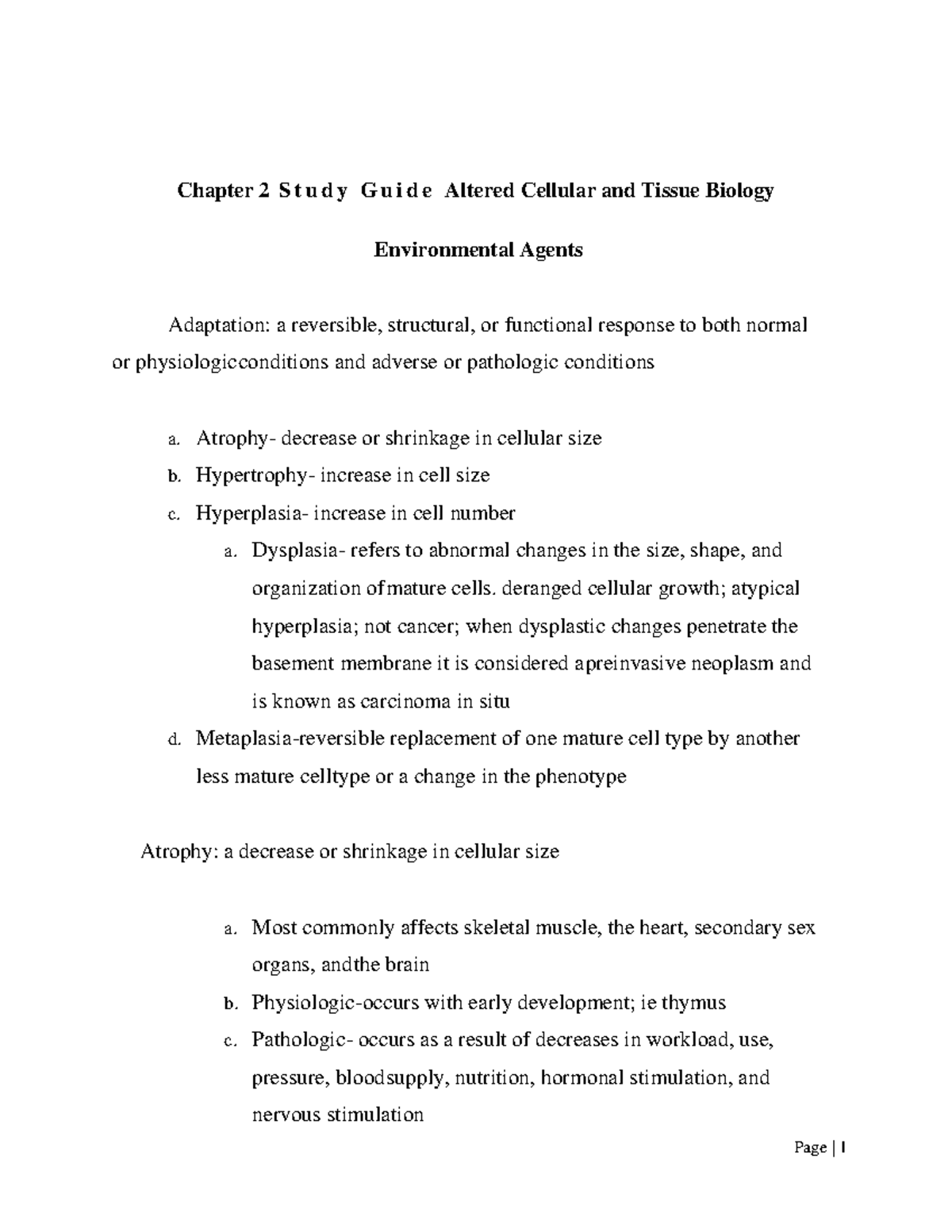 Chapter 2 Study Guide Altered Cellular And Tissue Biology - Chapter 2 S ...