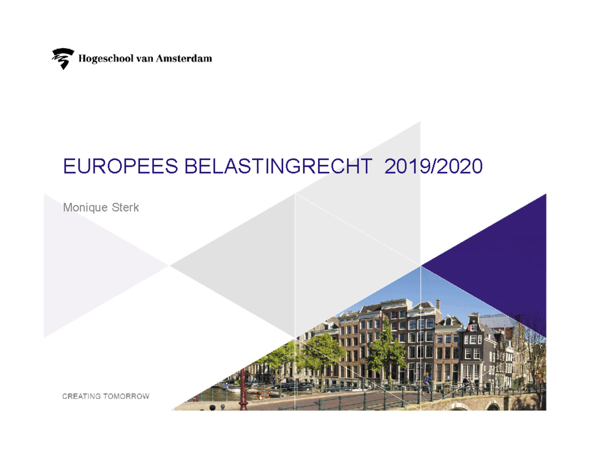 EBR week 6 - Week 6 - EUROPEES BELASTINGRECHT 2019/ Monique Sterk 1