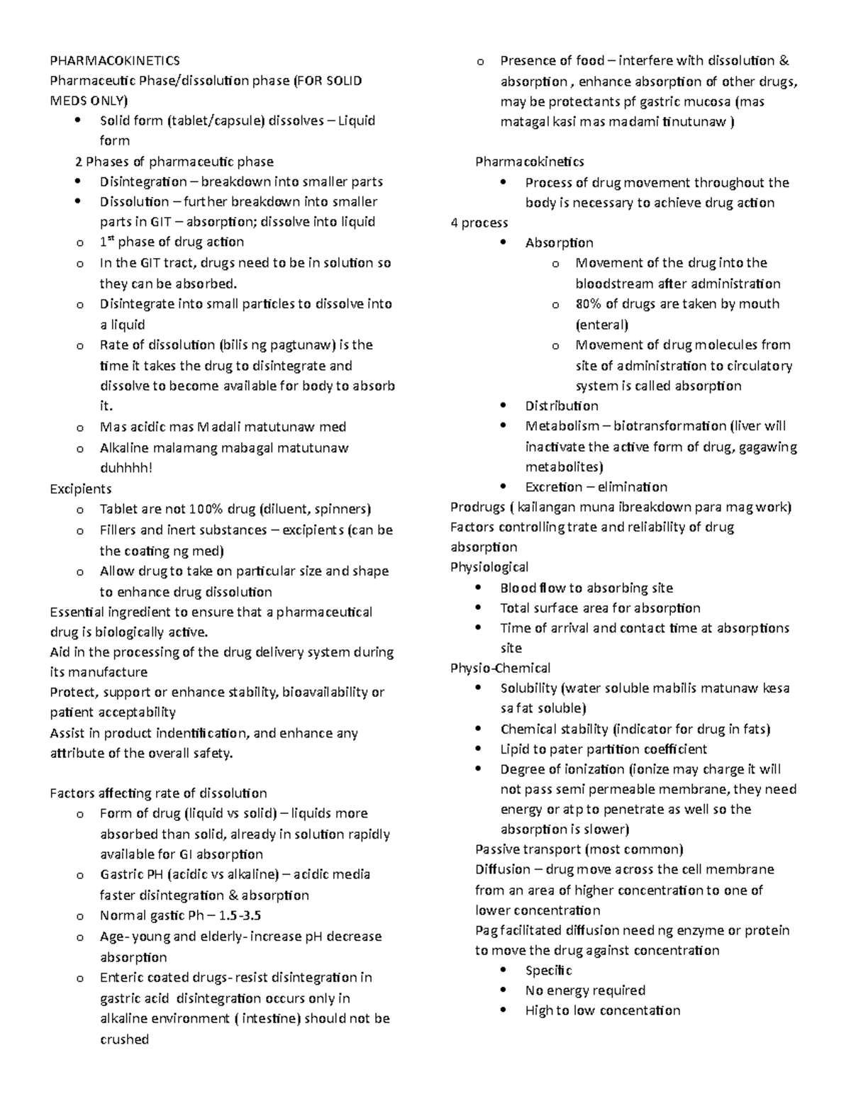 Pharmacokinetics - notes - PHARMACOKINETICS Pharmaceutic Phase ...