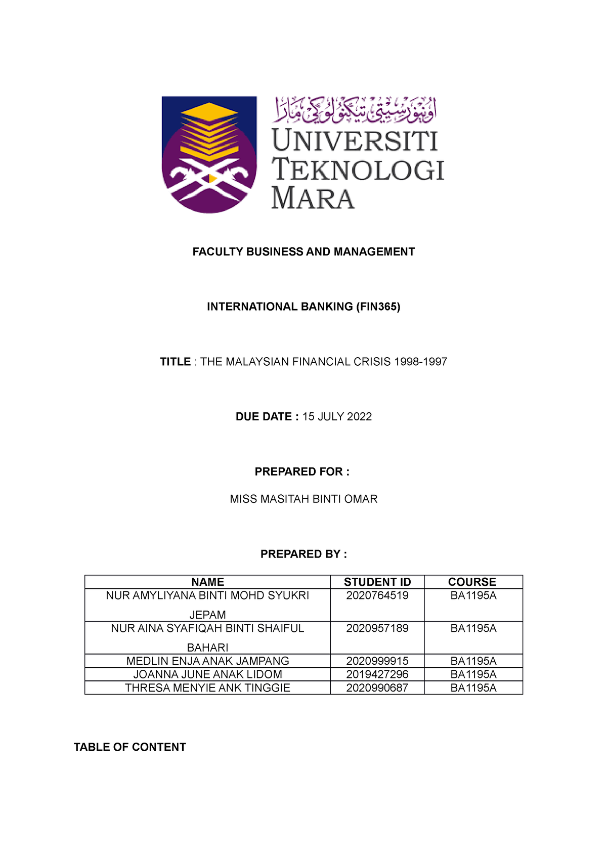 fin365 group assignment