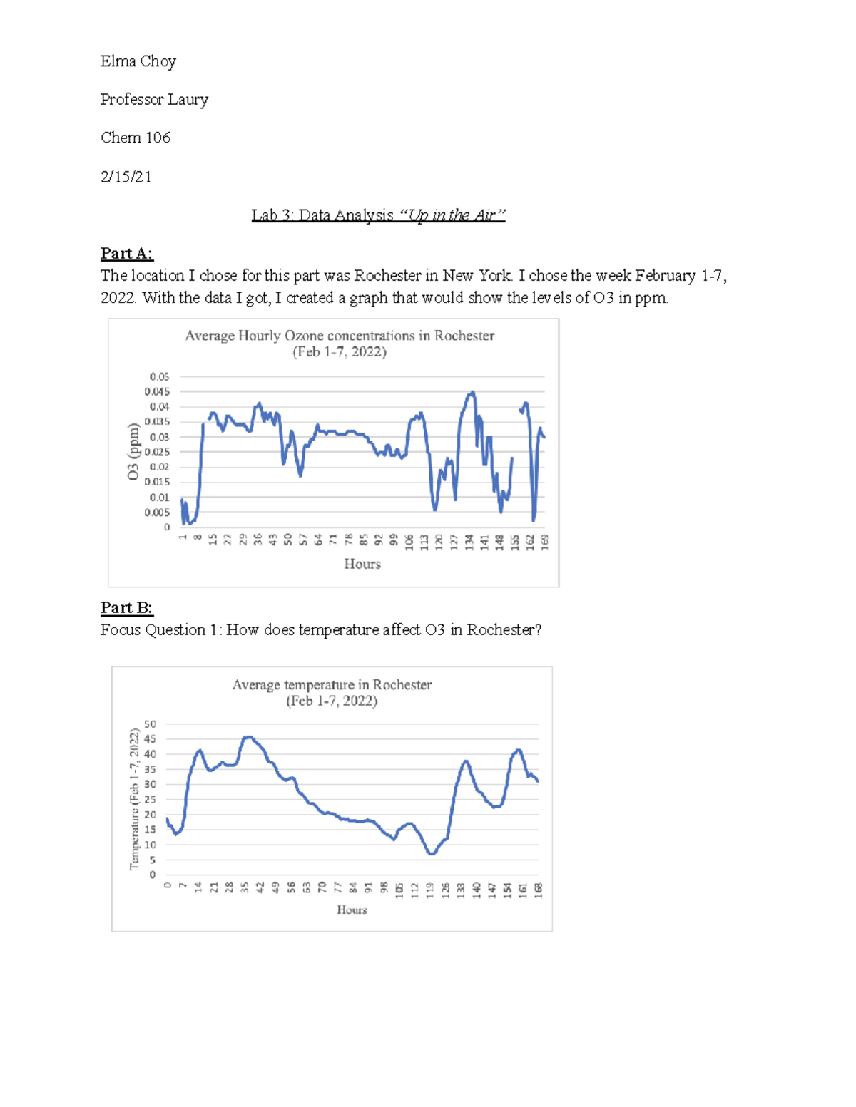 Chem 106 Lab 3 Lab 3 Elma Choy Professor Laury Chem 106 2/15/ Lab 3