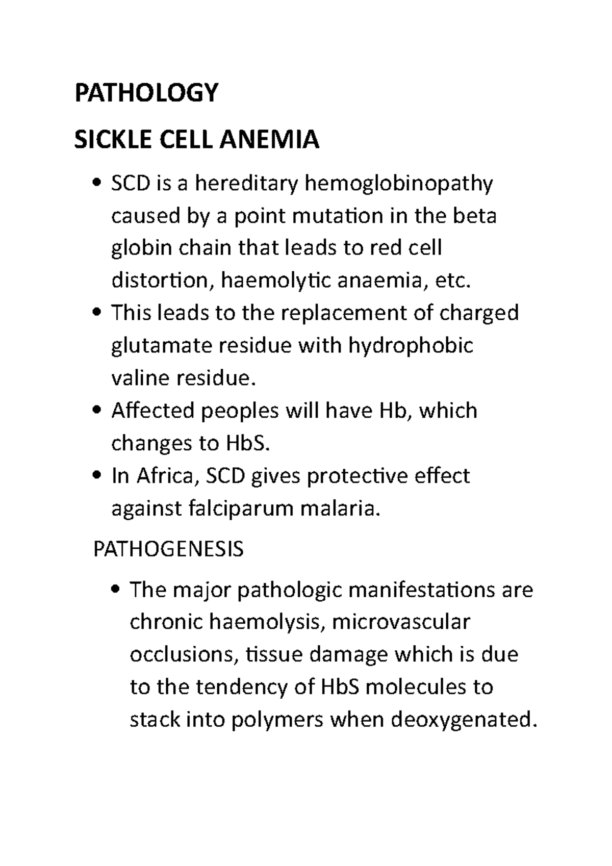 Sickle cell anemia Notes by medical professors. PATHOLOGY SICKLE