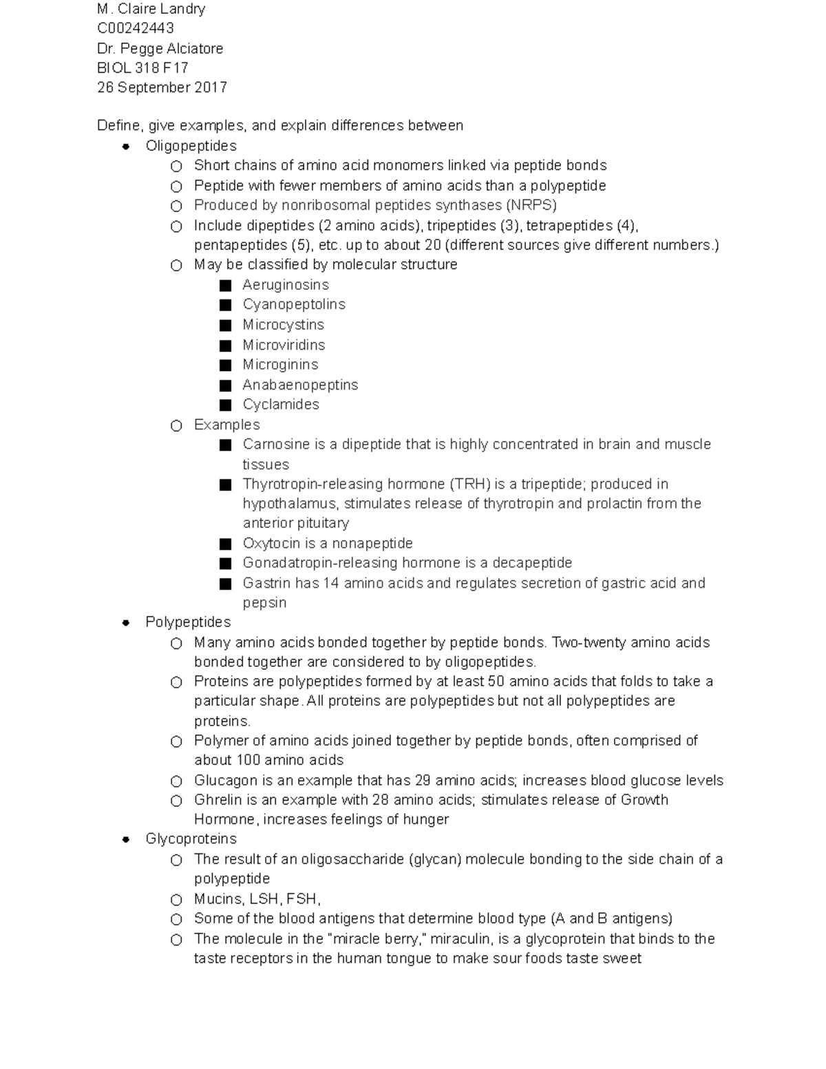 Endocrine Bonus Point 318 F17 - M. Claire Landry C00242443 Dr. Pegge ...