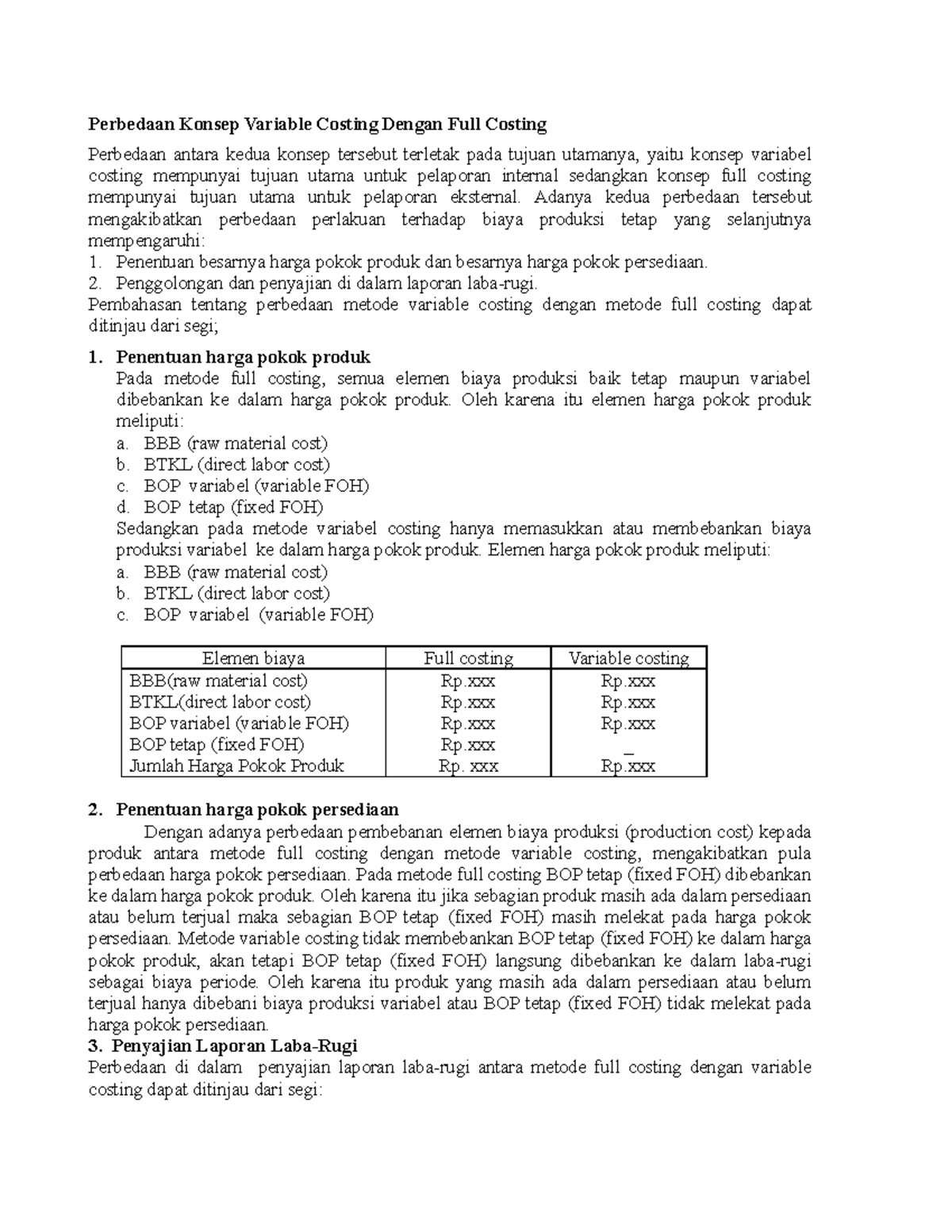 Perbedaan Full Costing Variable Costing Tambahan - Perbedaan Konsep ...