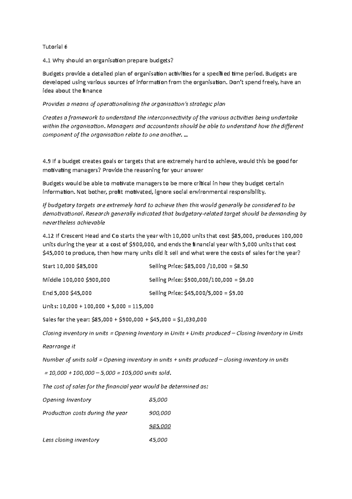 Budget Questions And Answers Examples – CFFRFH