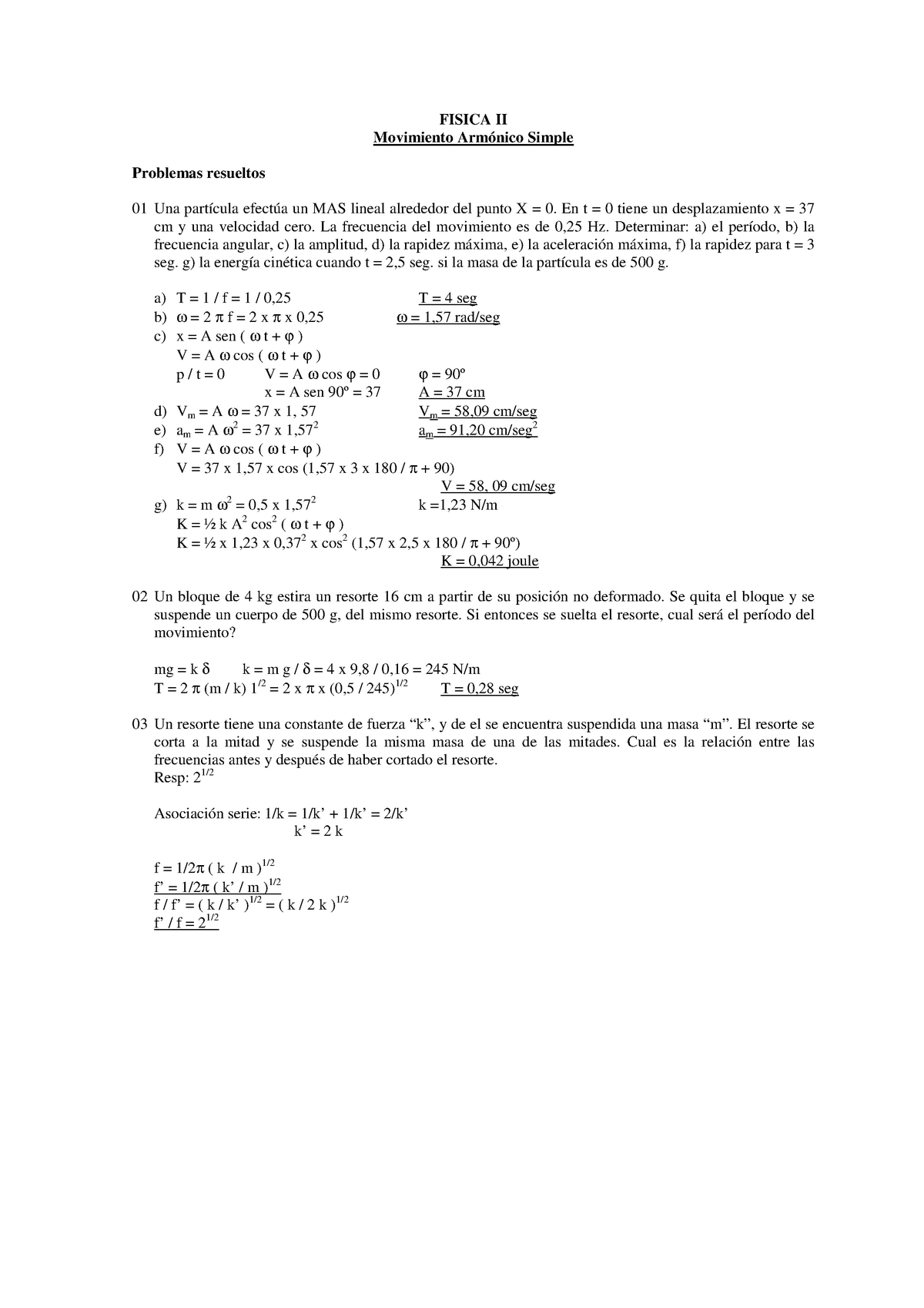 MAS Ejercitario Y Resueltos - FISICA II Movimiento Armónico Simple ...