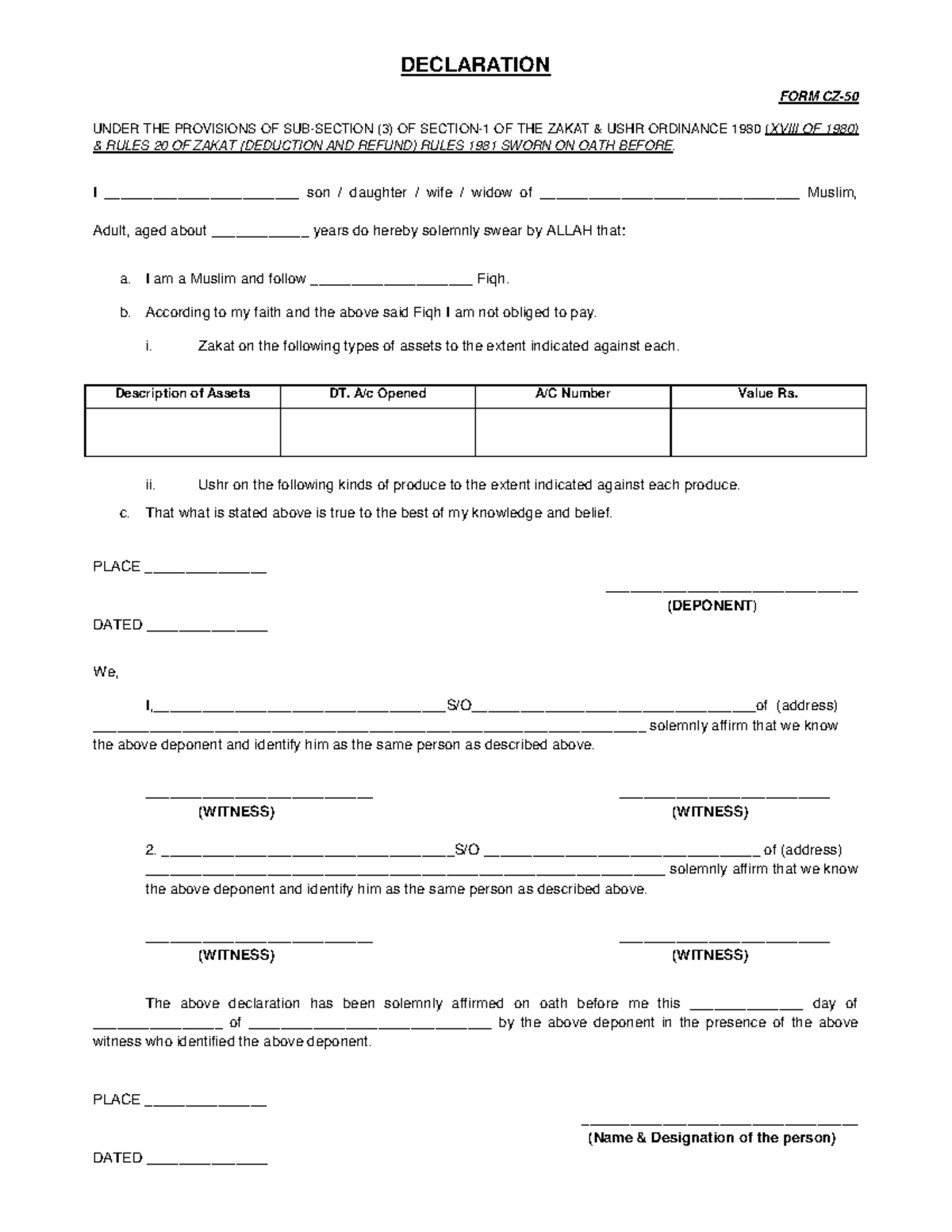 EPF Declaration Form CZ-50 - DECLARATION FORM CZ- UNDER THE PROVISIONS ...