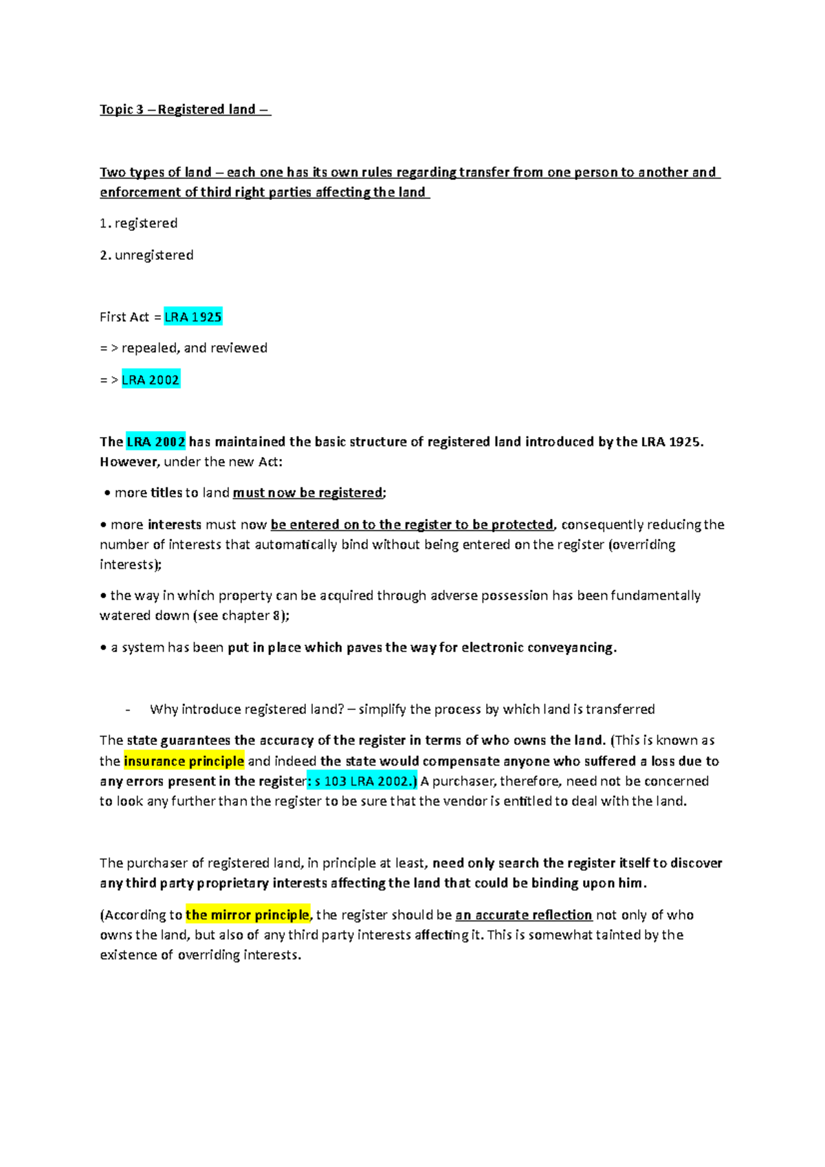 Topic 3 -Registered land - Topic 3 – Registered land – Two types of ...