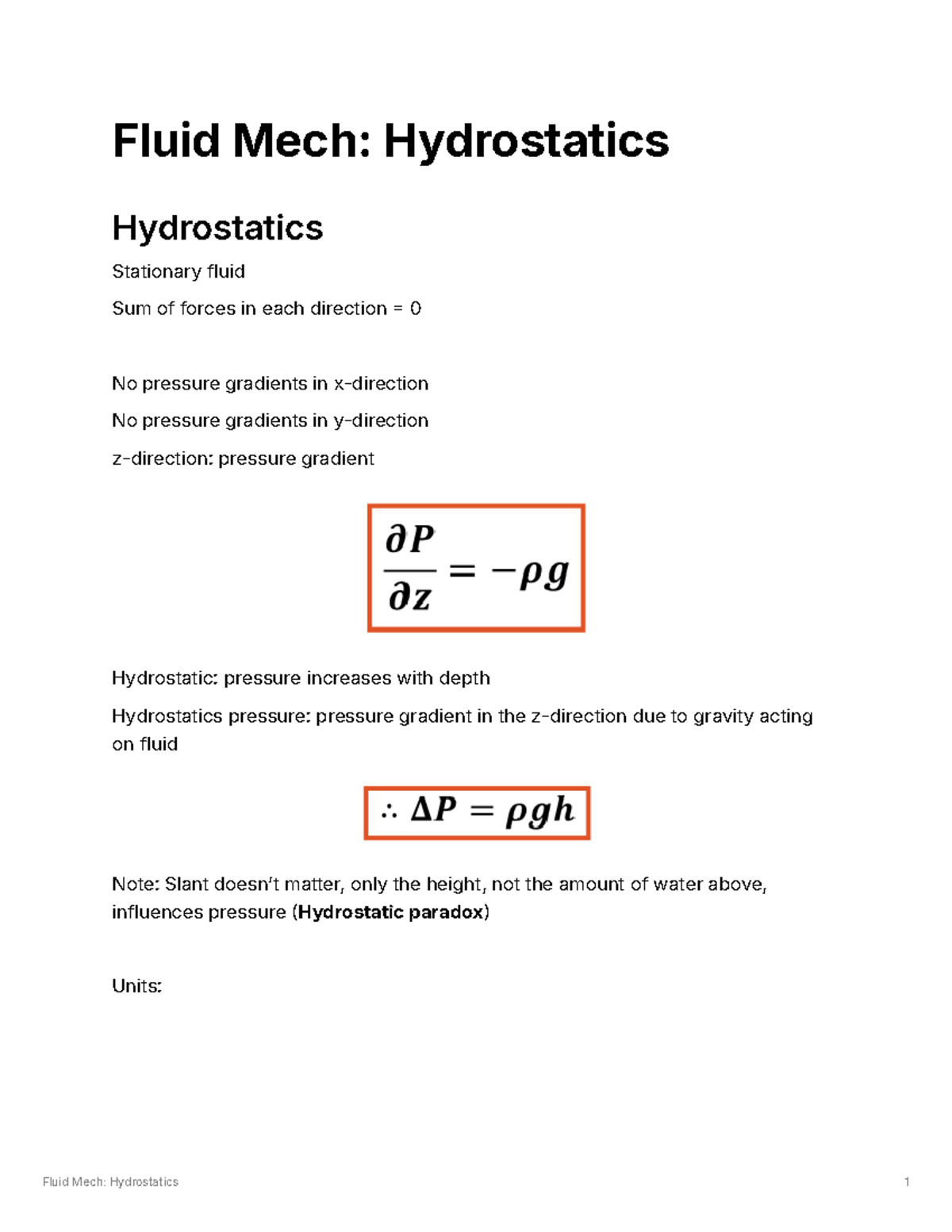 Fluid Mech Hydrostatics - 3m of hydrostatic pressure head needed to ...