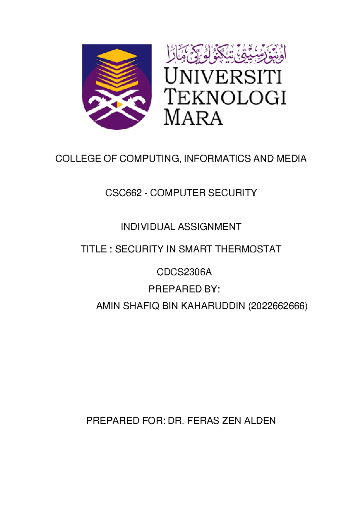 CSC662 Individual Assignment - COLLEGE OF COMPUTING, INFORMATICS AND ...