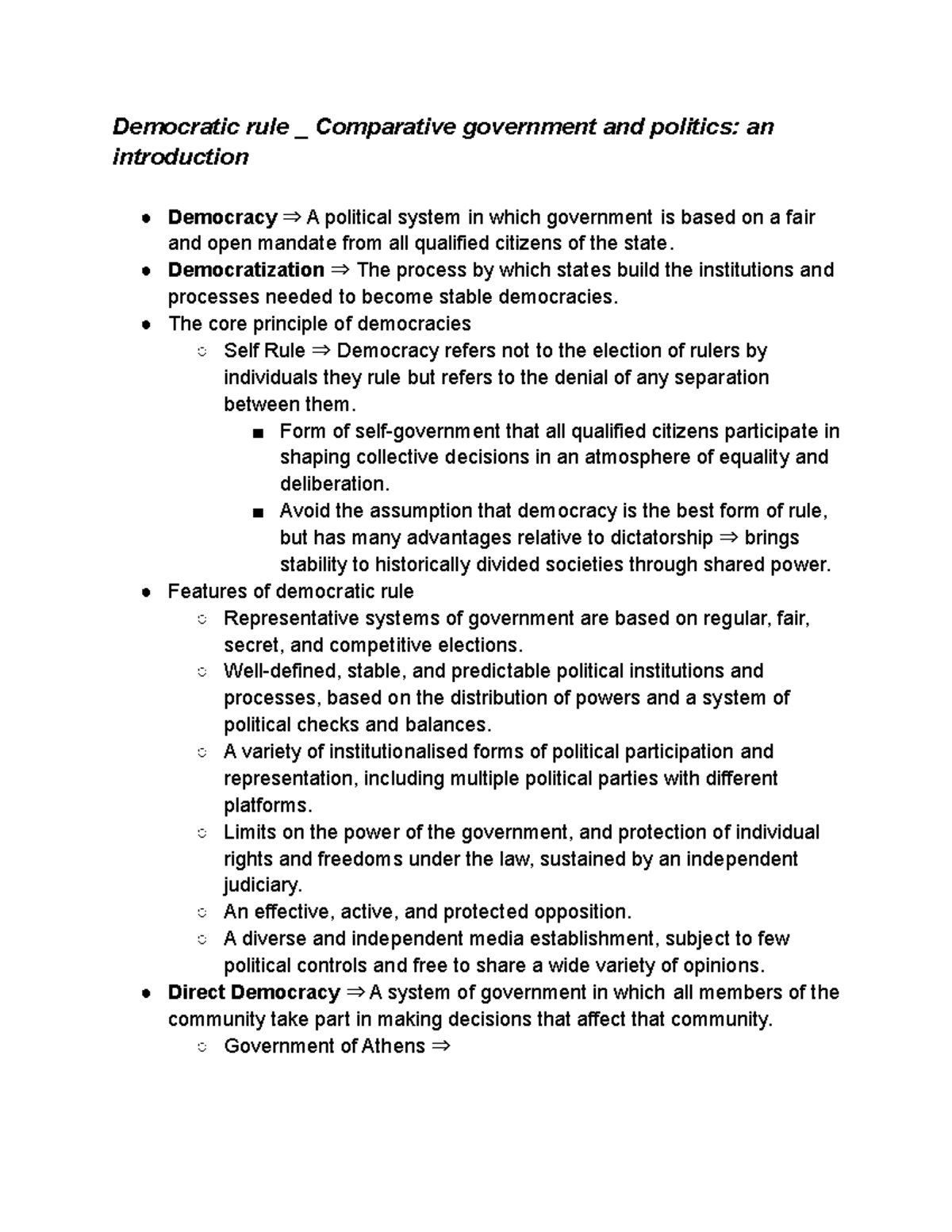GOVT 1641 Politics Week 4 Democratic Rule Comparative Government