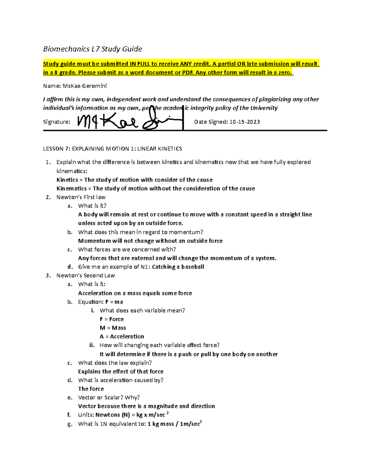 Momentum study quide