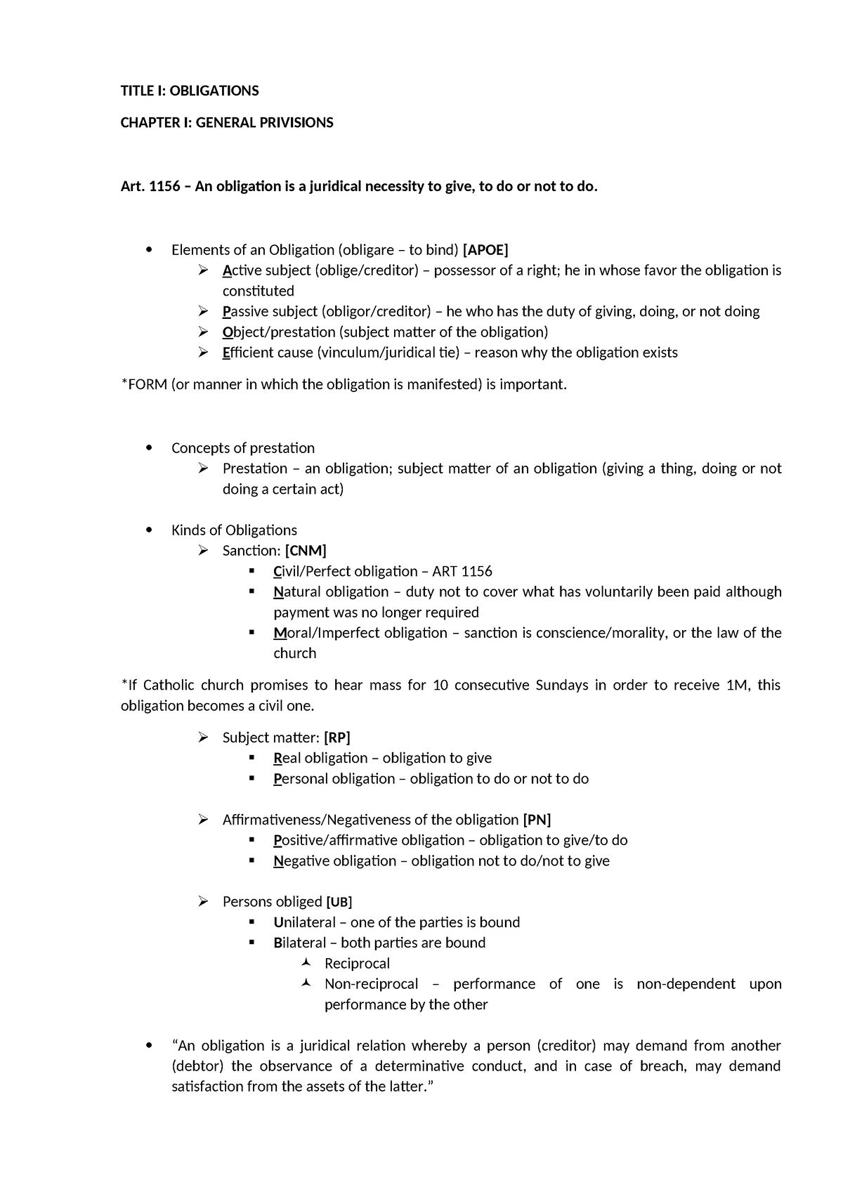 Oblicon - Summary Civil Code of the Philippines Annotated: Arts. 1106 ...