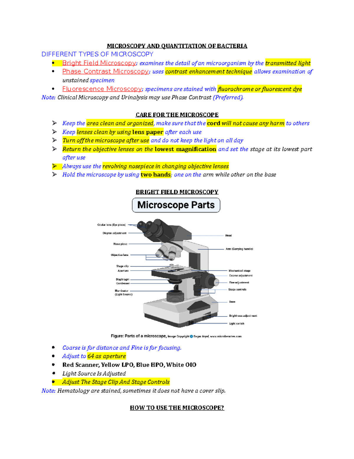 Microscopy AND Quantitation OF Bacteria MICROSCOPY AND QUANTITATION