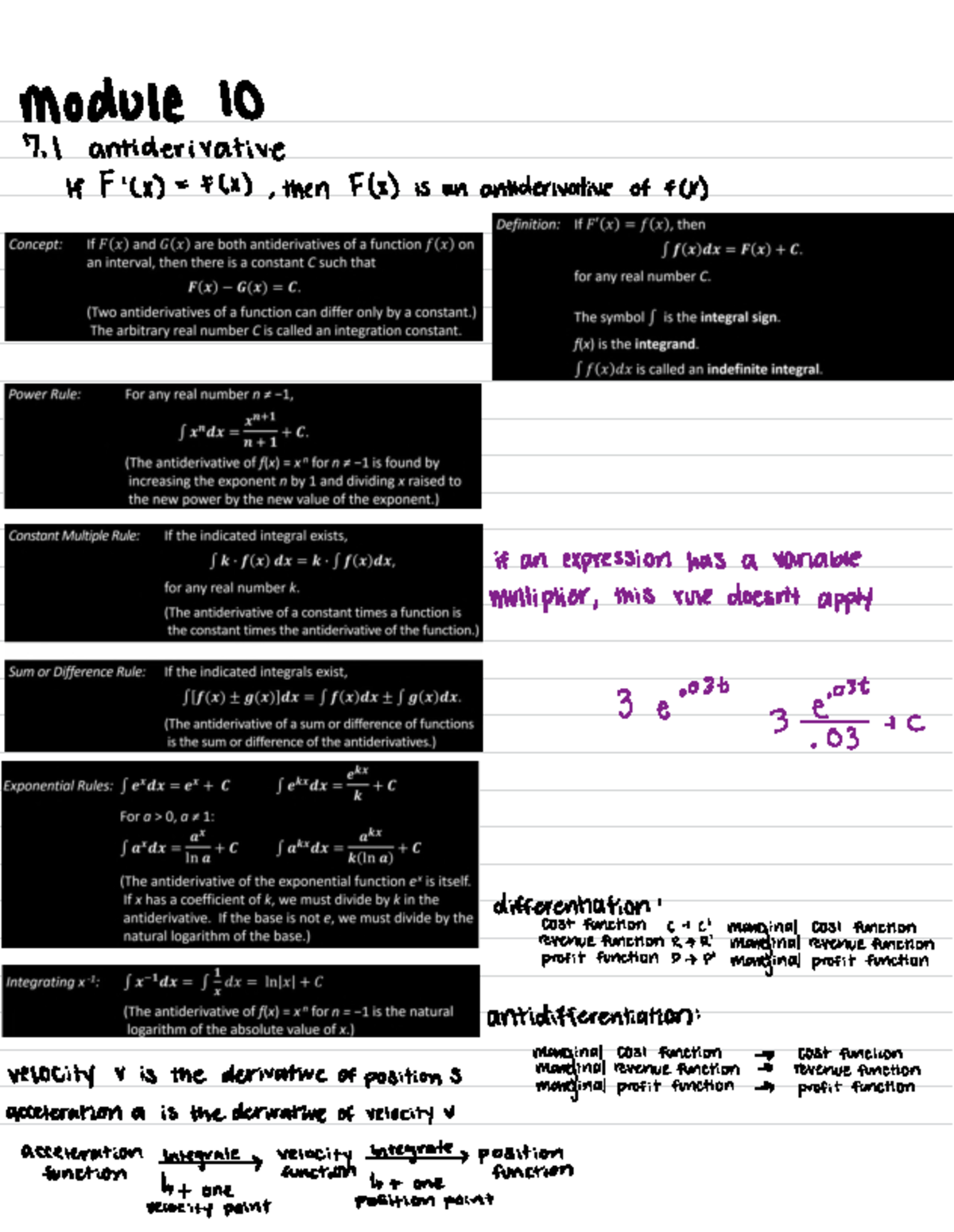 Math 2040 Test 4 Notes - module 10 7 antiderivative If F'(x) = +(X ...