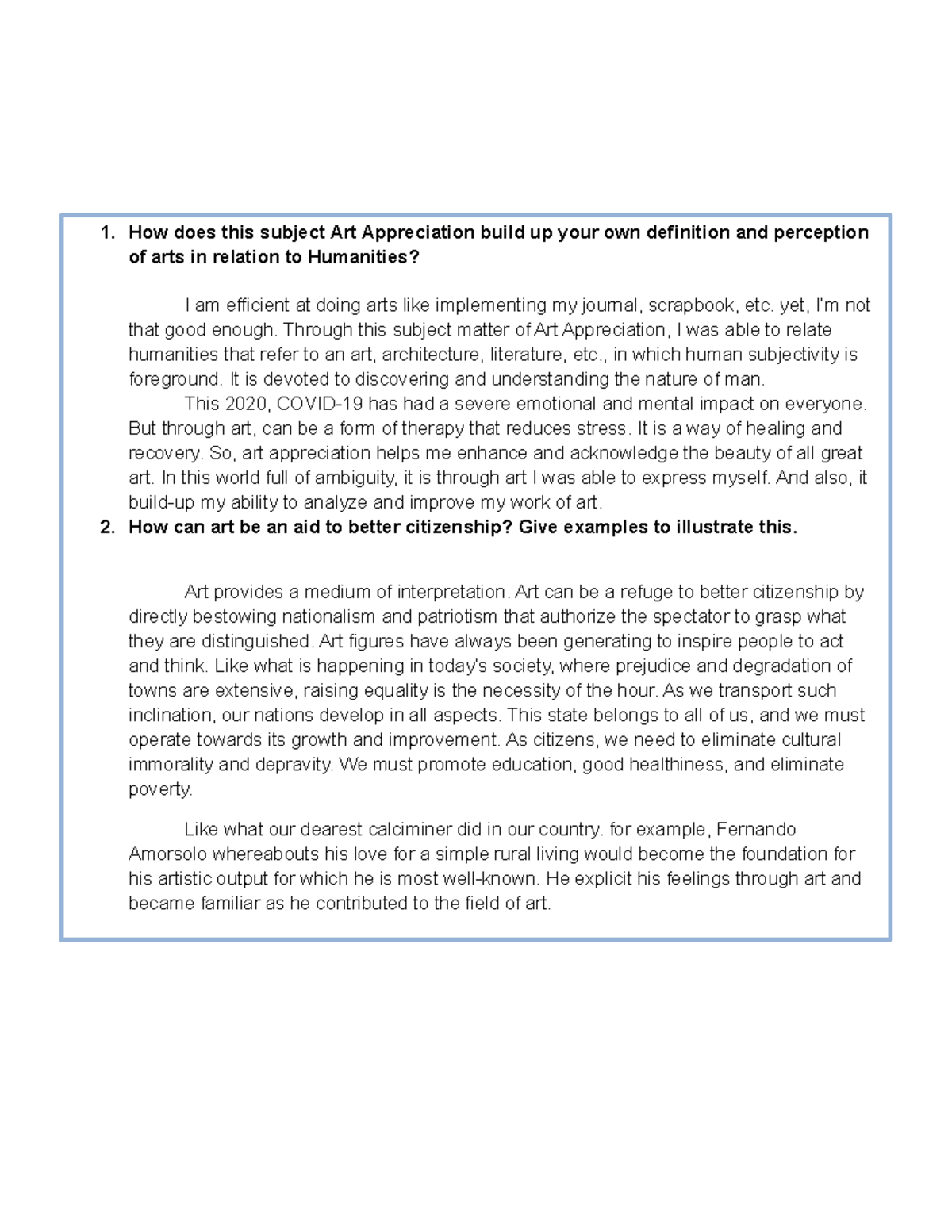 Document 1 Answer Question That Can Help You In Your ART APPRECIATION 