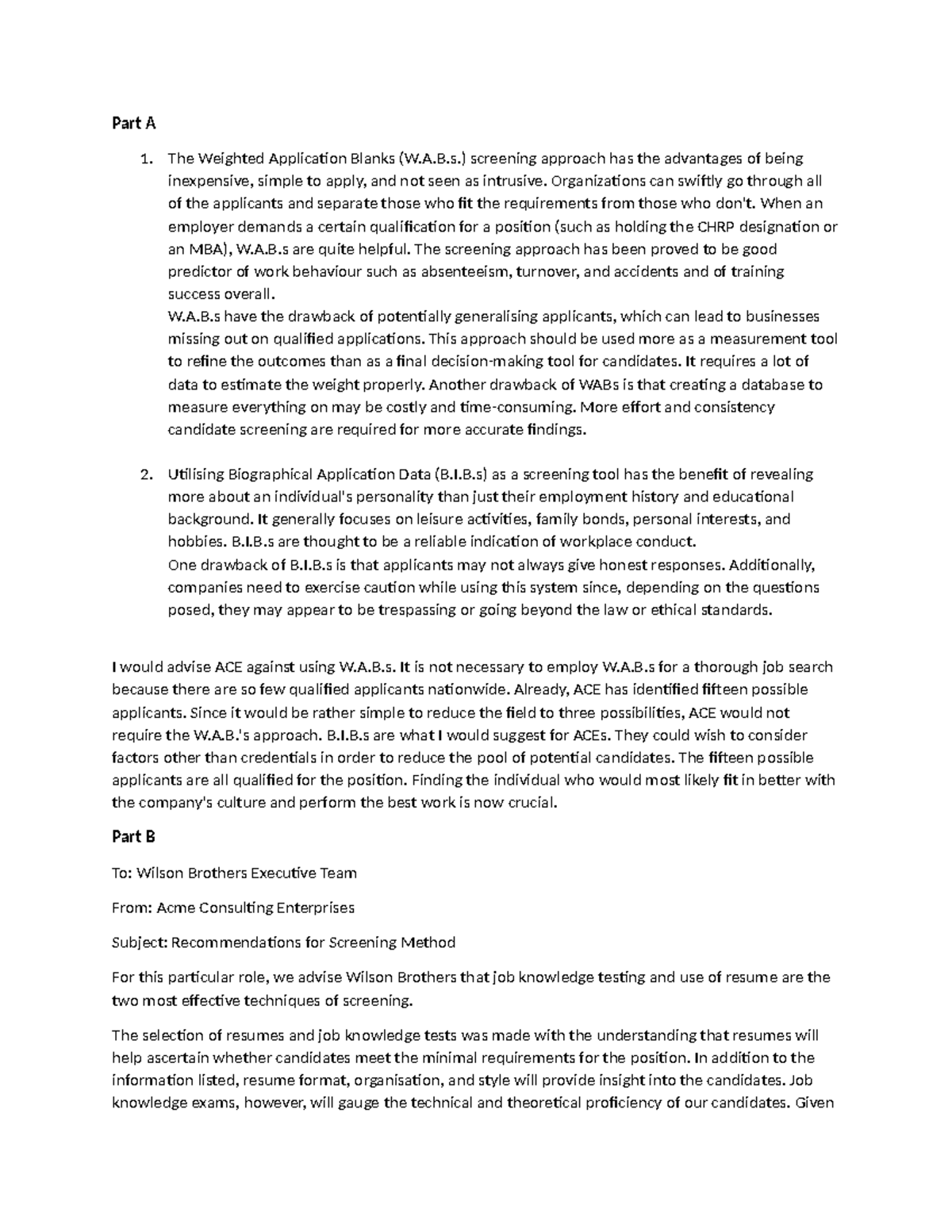 Discussion 3 782 - Part A 1. The Weighted Application Blanks (W.A.B ...