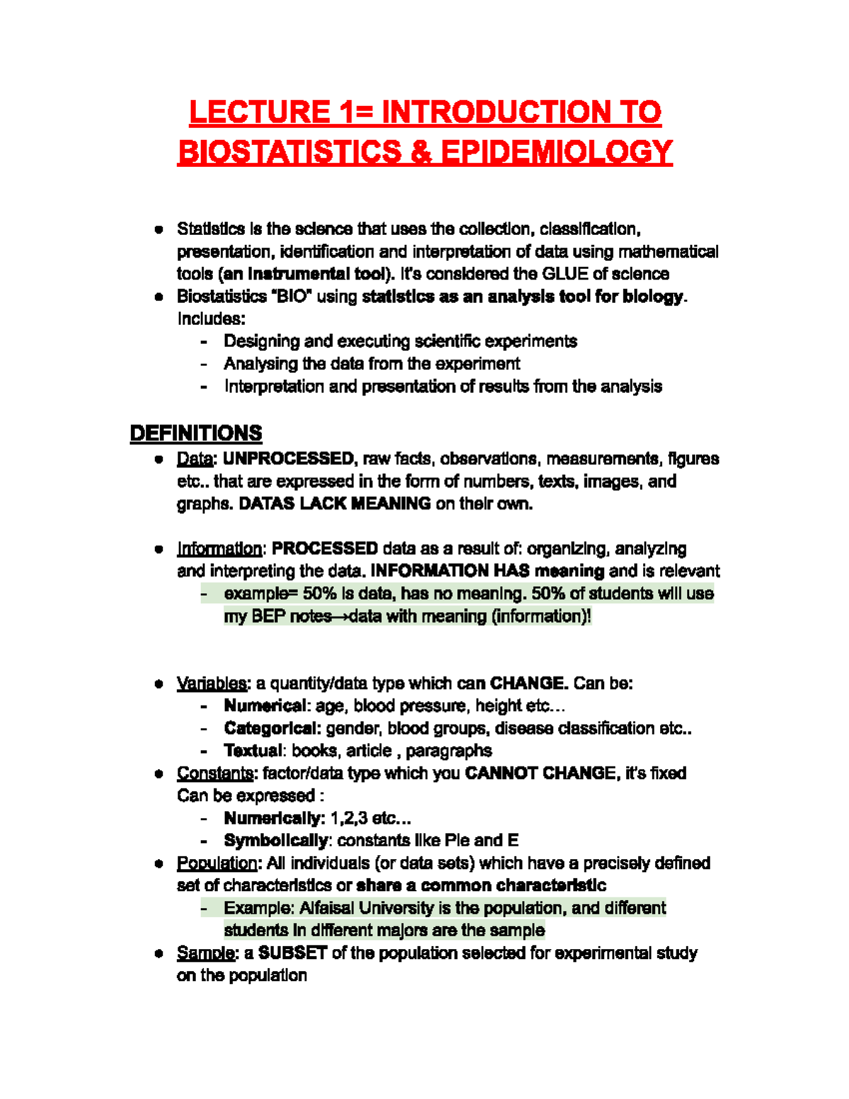 Introduction to biostatistics and epidemiology Studocu