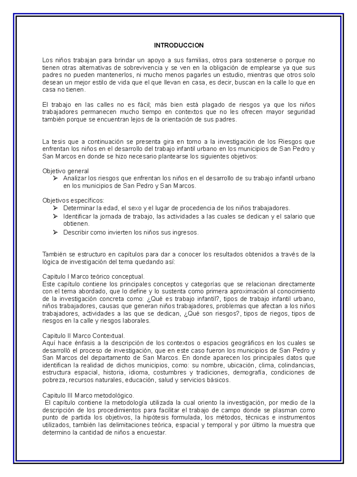 Ejemplo de investigacion - USAC INTRODUCCION Los ni os trabajan para