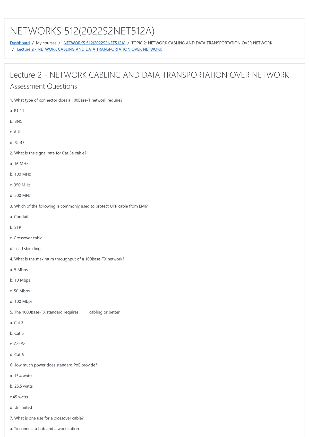 Lecture 2 Network Cabling AND DATA Transportation OVER