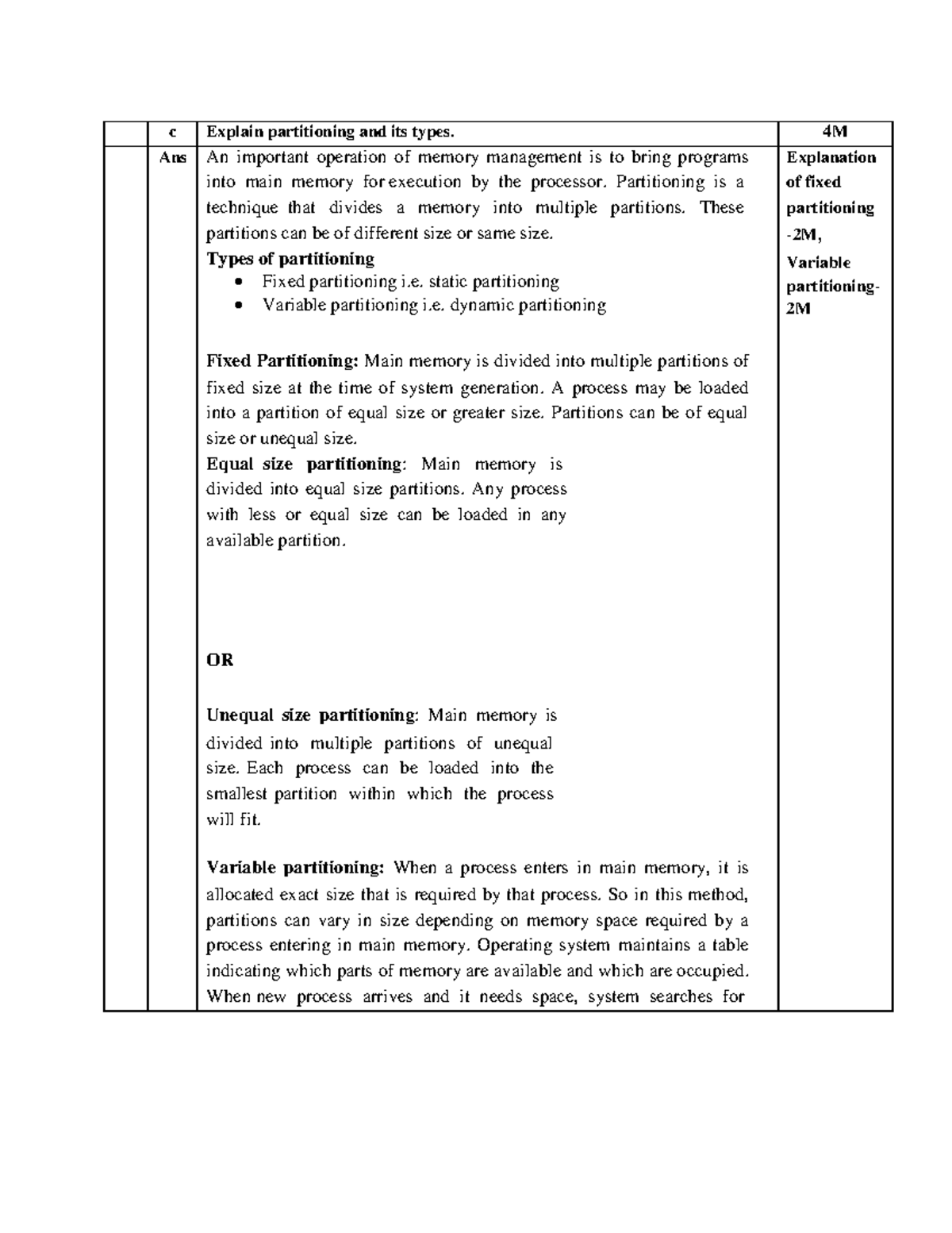 5th unit Nice Notes c Explain partitioning and its types. 4M Ans An